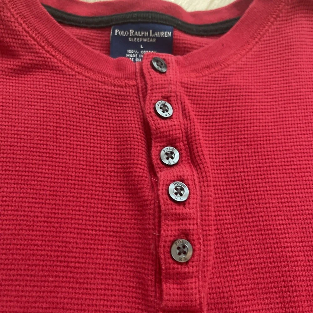 Polo Ralph Lauren Henley Sleepwear Shirt Men's Large Red Long Sleeve